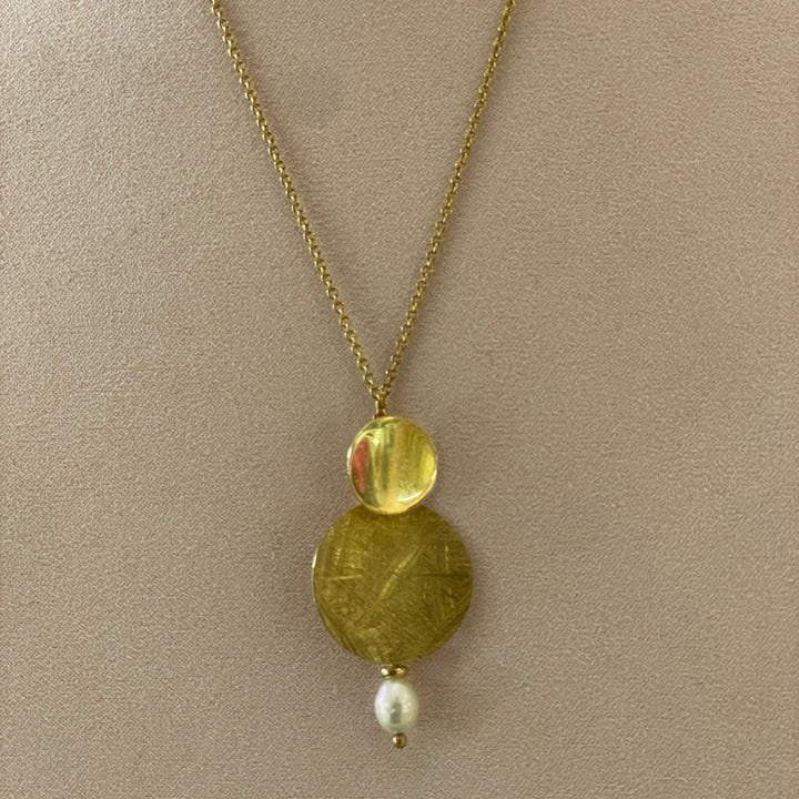 Sterling Silver three circles with a pearl earrings and necklace in gold