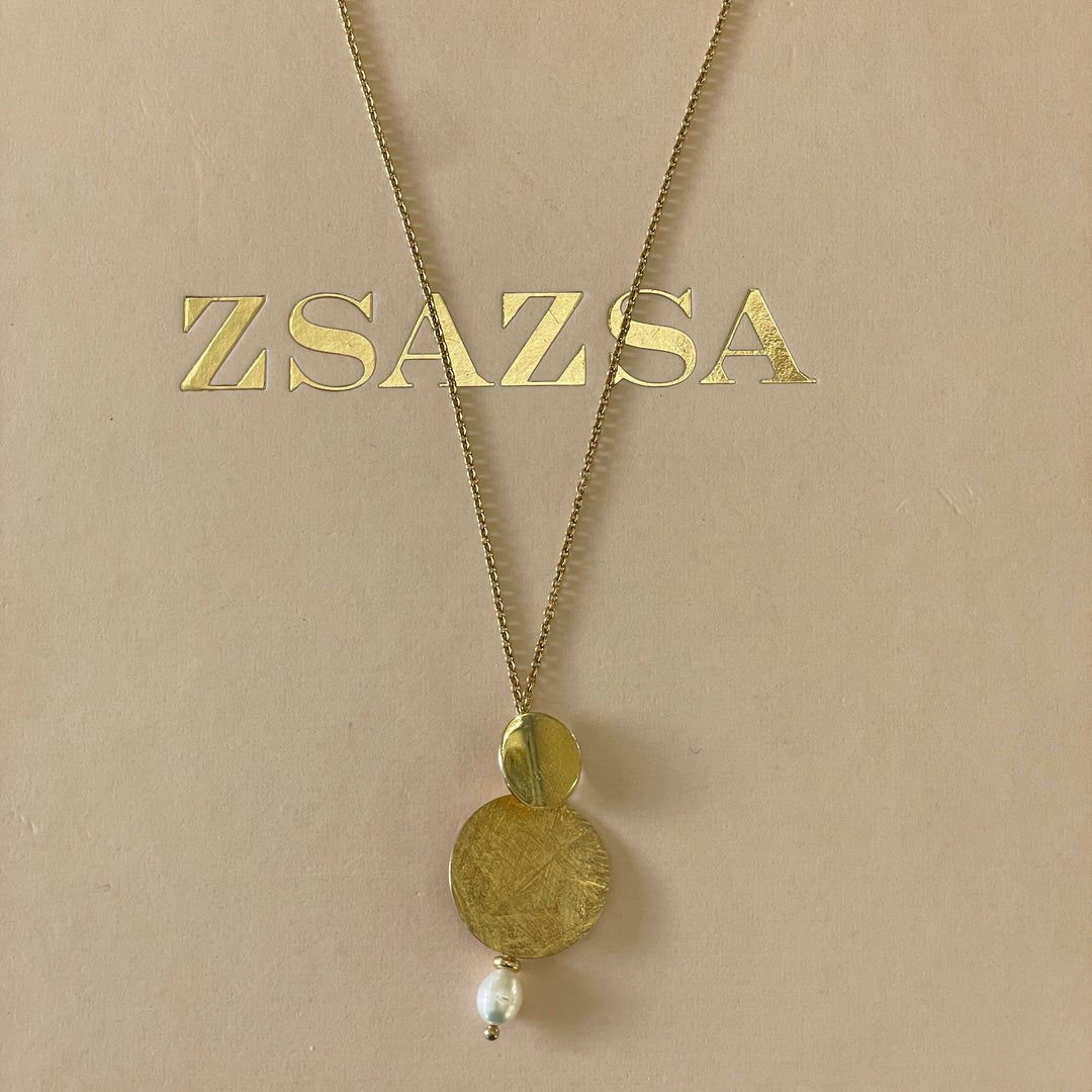 Sterling Silver three circles with a pearl earrings and necklace in gold