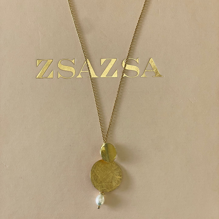 Sterling Silver three circles with a pearl earrings and necklace in gold