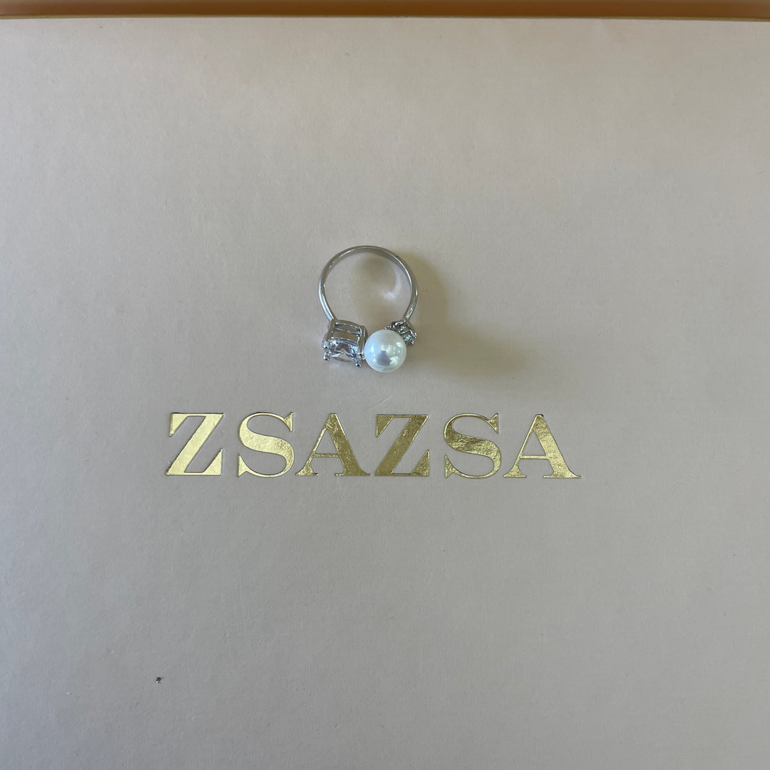 Silver 2 stone with a hooked pearl in white gold plating