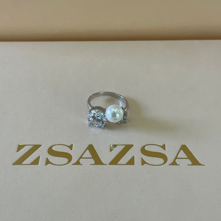 Silver 2 stone with a hooked pearl in white gold plating