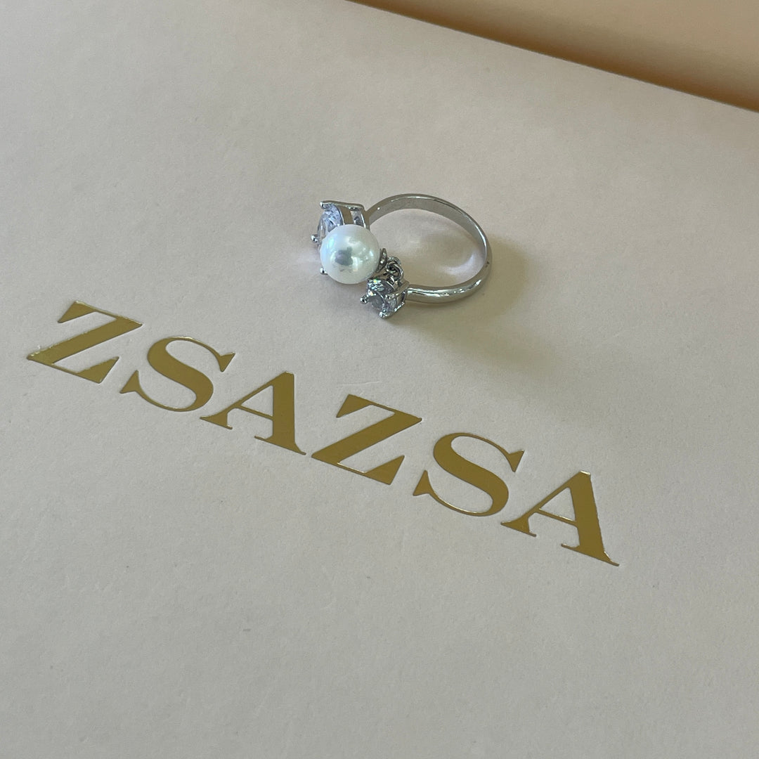 Silver 2 stone with a hooked pearl in white gold plating