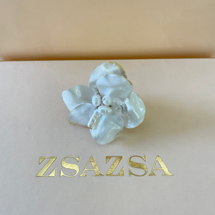 Pearl flower statement handmade ring in gold plating