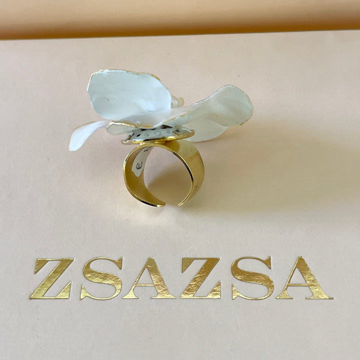 Pearl flower statement handmade ring in gold plating