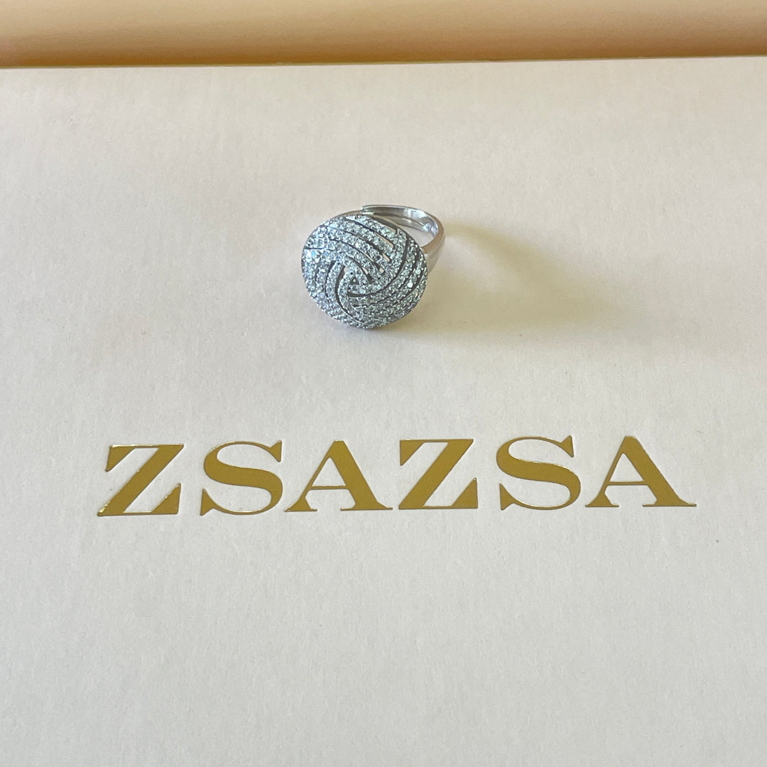 Sterling silver round knot ring with dainty zircone stones