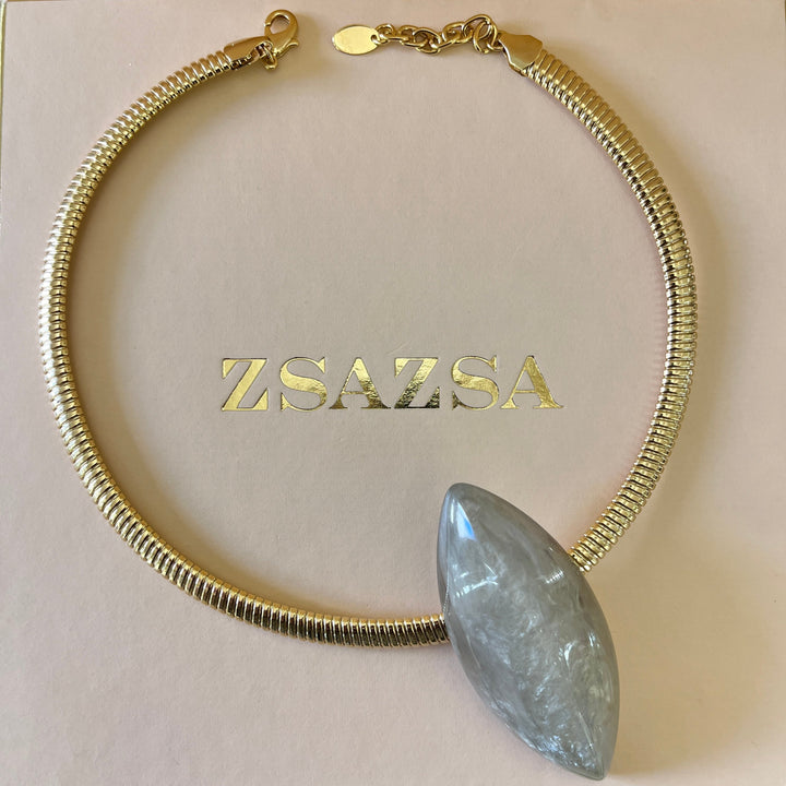 Dark mint semiprecious stone gold plated necklace