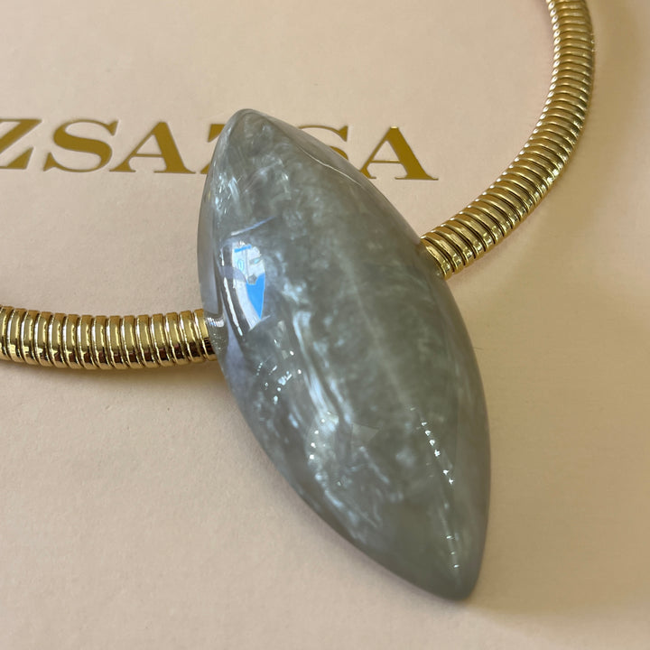 Dark mint semiprecious stone gold plated necklace