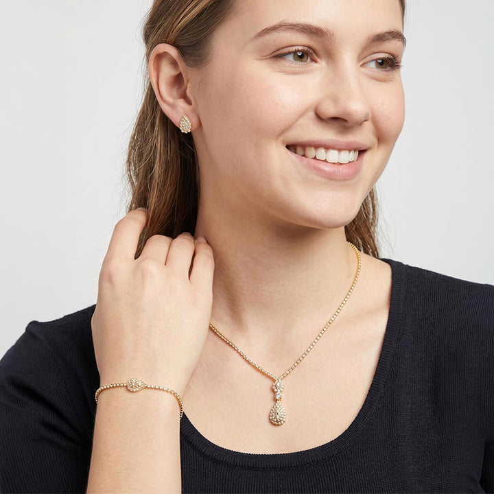 Rhinestone Teardrop Accented Necklace Jewellery 3 Piece Set | ZsaZsa