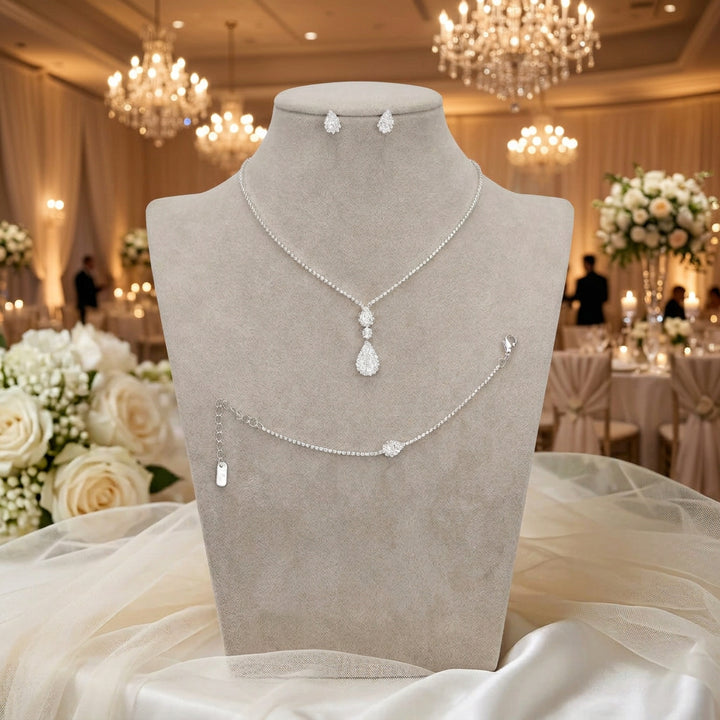 3PCS - Rhinestone Teardrop Accented Necklace Jewelry Set