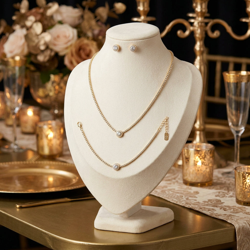 Round Halo Accent Rhinestone Jewelry Set
