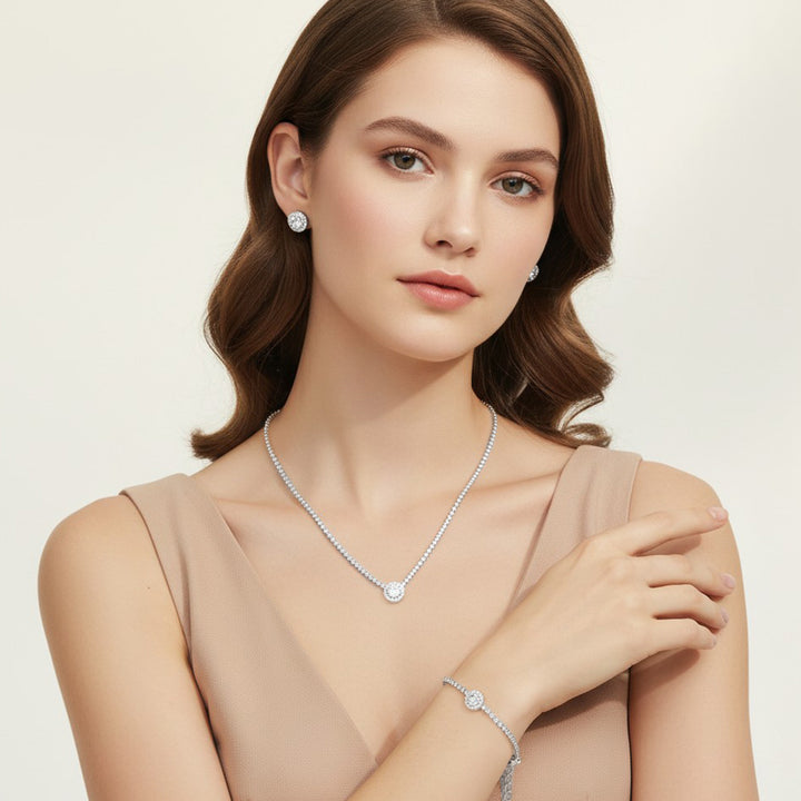 Round Halo Accent Rhinestone Jewelry Set