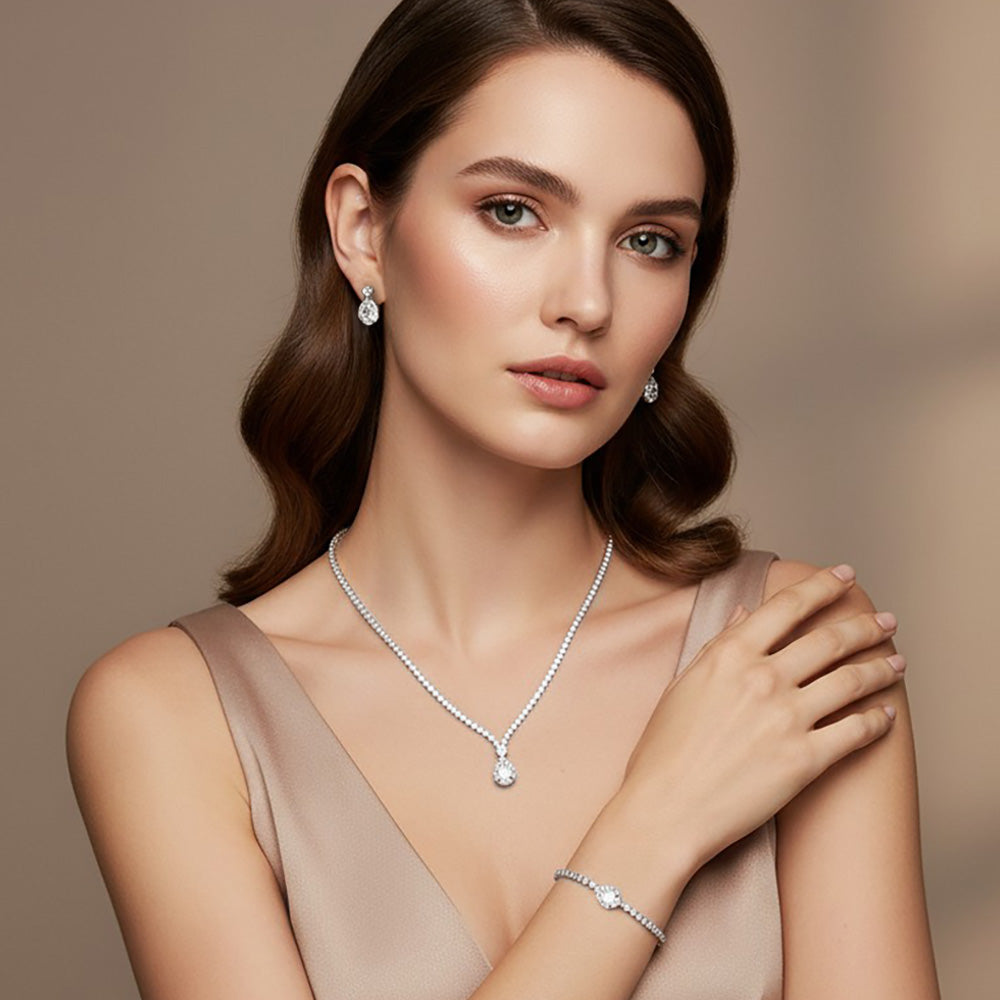 Teardrop CZ Accent Rhinestone Jewelry Set