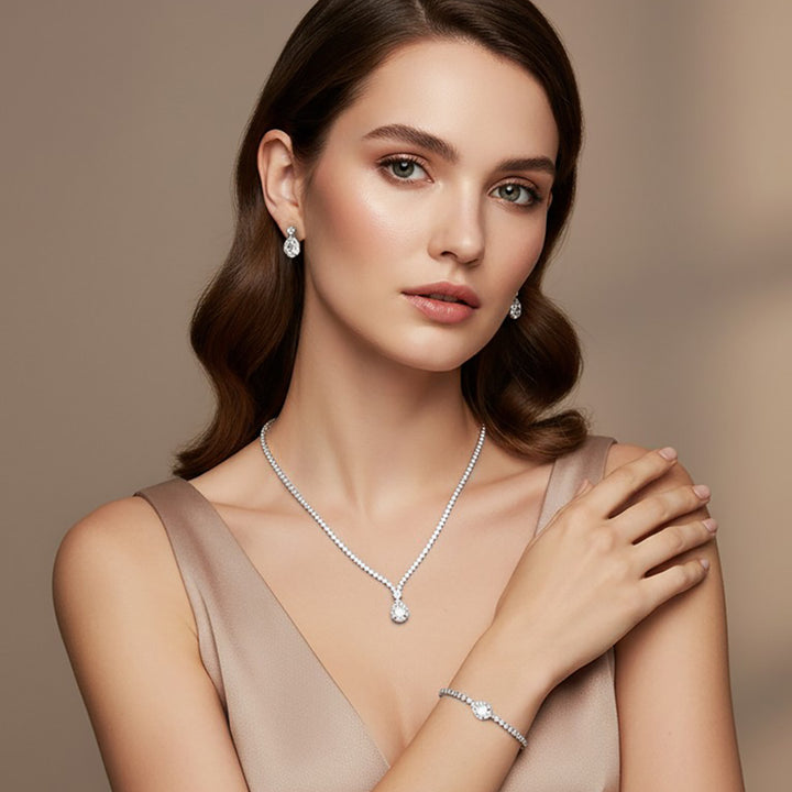 Teardrop CZ Accent Rhinestone Jewelry Set
