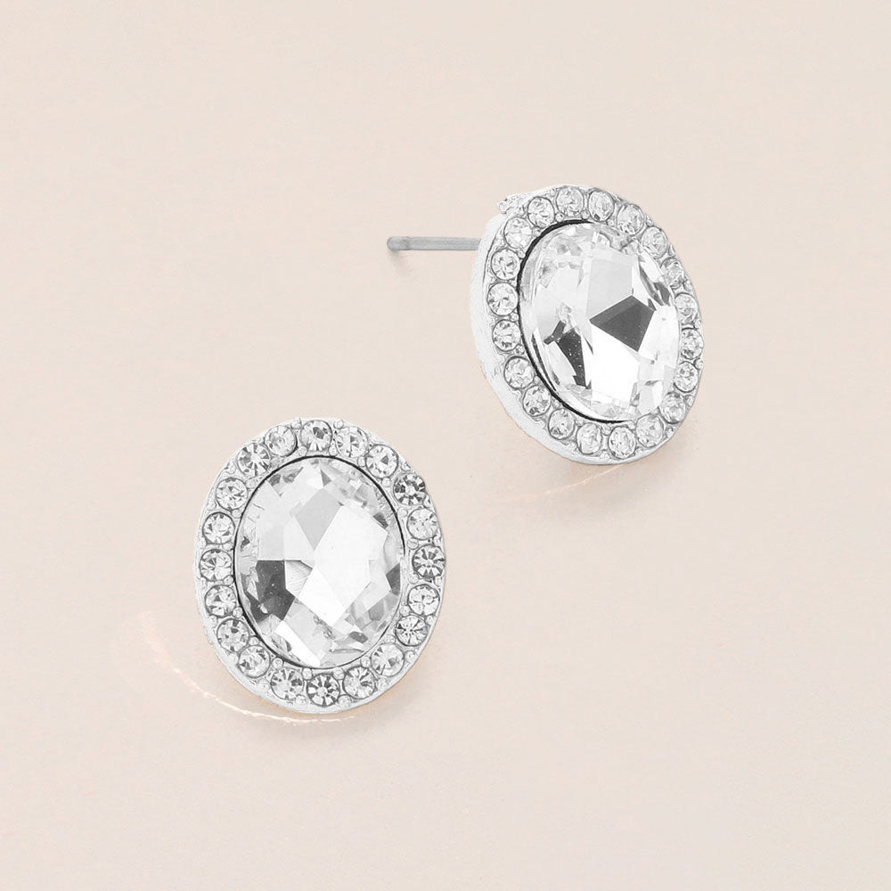 Oval Stone Stud Evening Earrings|zsazsa
