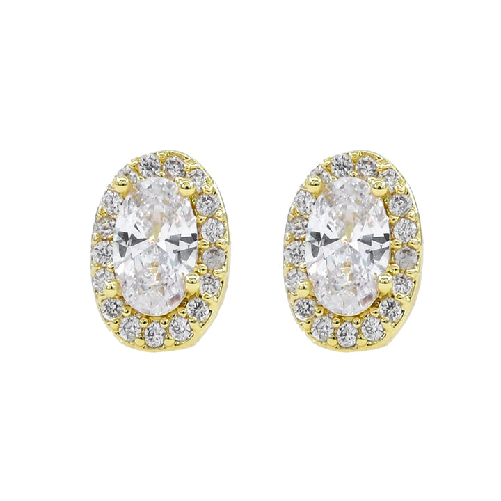 White Gold Dipped CZ Oval Halo Stud Earrings|zsazsa
