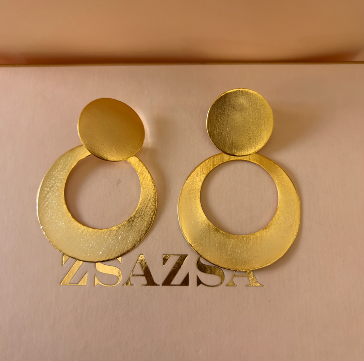 Handmade Statement Hollow Circle Gold Earrings | Gold Plated | ZsaZsa