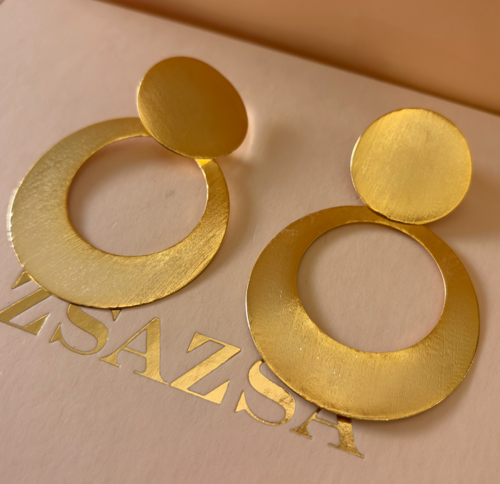 Handmade Statement Hollow Circle Gold Earrings | Gold Plated | ZsaZsa