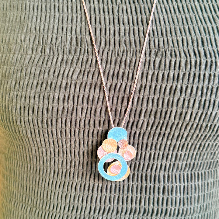 Enamel turquoise, light green and light grey round rose gold plated set