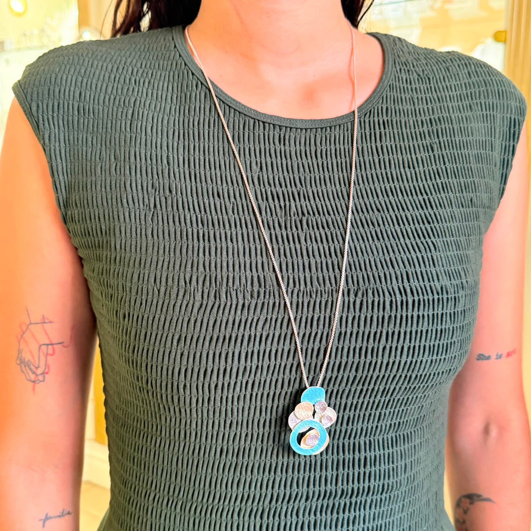 Enamel turquoise, light green and light grey round rose gold plated set