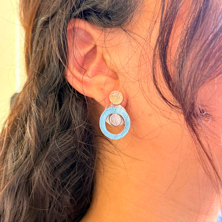 Enamel turquoise, light green and light grey round rose gold plated set