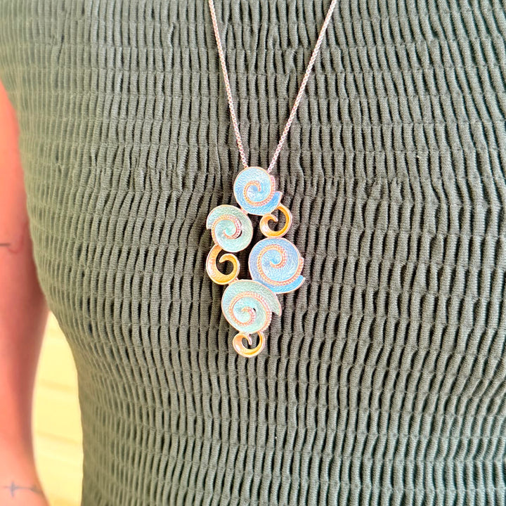 Enamel light blue, light turquoise and gold spiral rose gold plated set