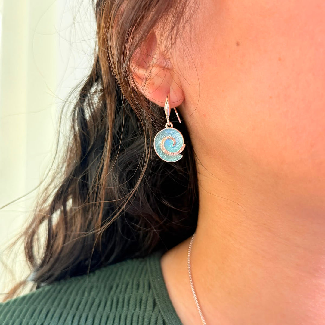 Enamel light blue, light turquoise and gold spiral rose gold plated set