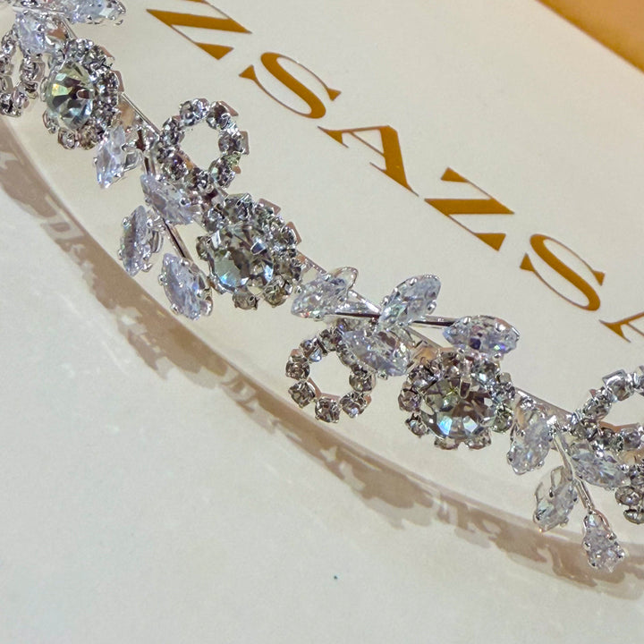 Rhinestone Flower silver headband