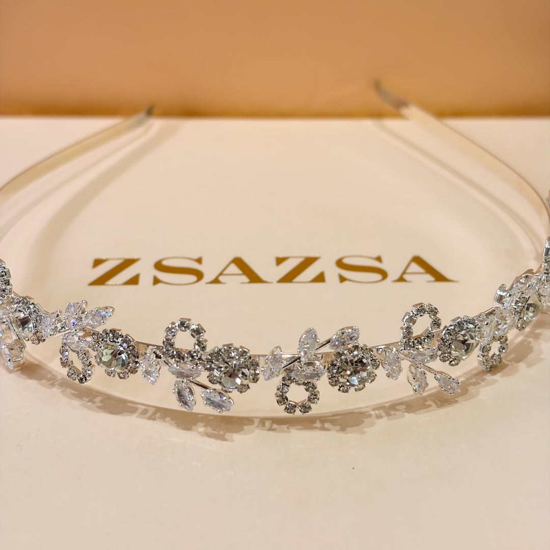 Rhinestone Flower silver headband