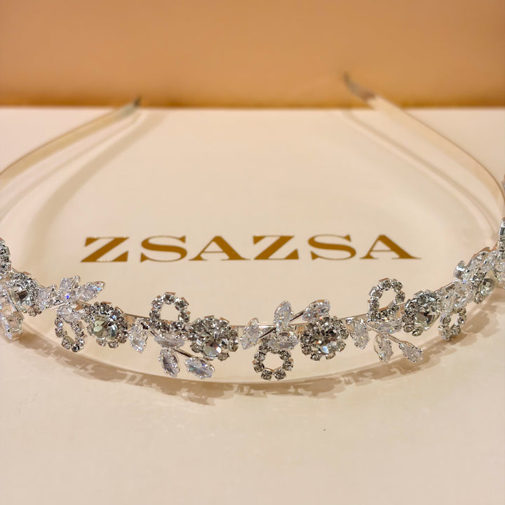 Rhinestone Flower silver headband
