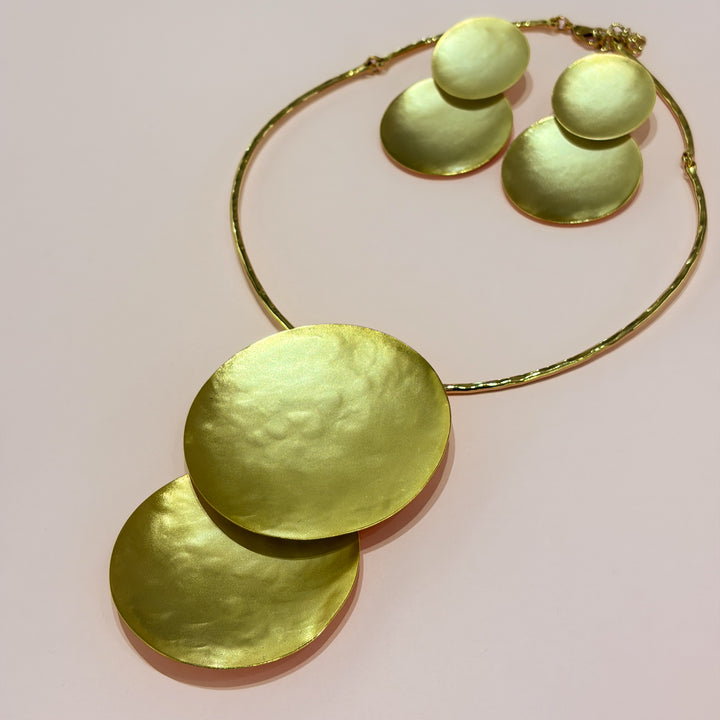 Handmade  2 Statement Plain Circle Necklace and Earrings set  | Gold Plated | ZsaZsa