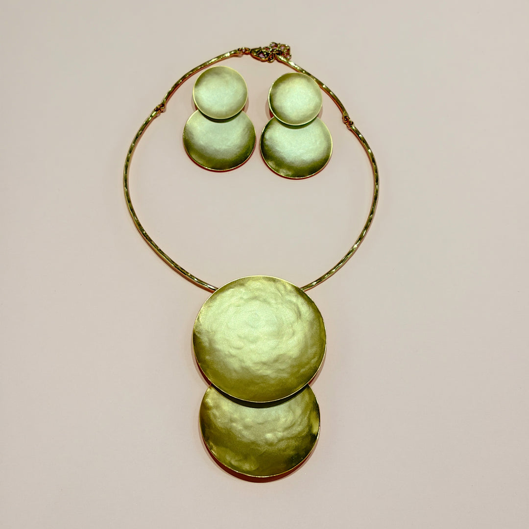 Handmade  2 Statement Plain Circle Necklace and Earrings set  | Gold Plated | ZsaZsa