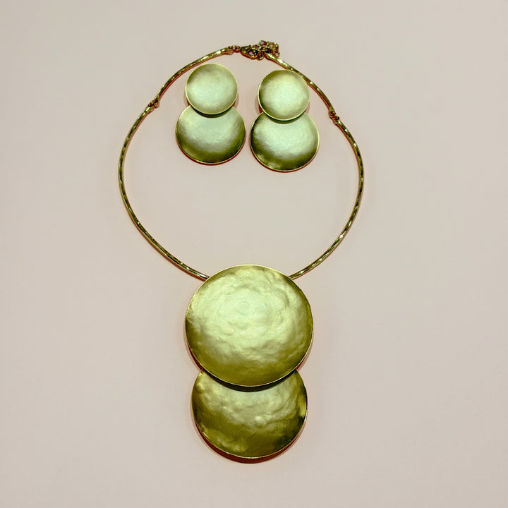 Handmade  2 Statement Plain Circle Necklace and Earrings set  | Gold Plated | ZsaZsa