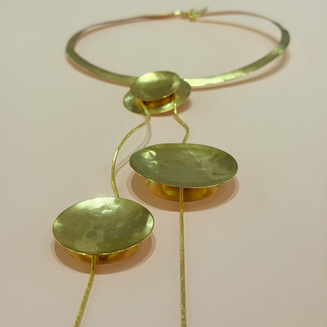 Handmade 3 Circle Dangling Strings Necklace | Gold Plated | ZsaZsa