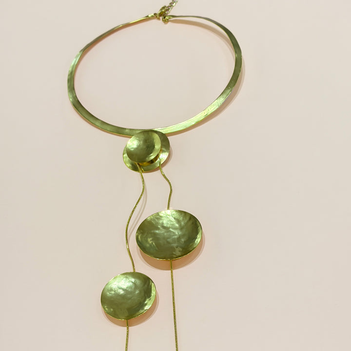 Handmade 3 Circle Dangling Strings Necklace | Gold Plated | ZsaZsa