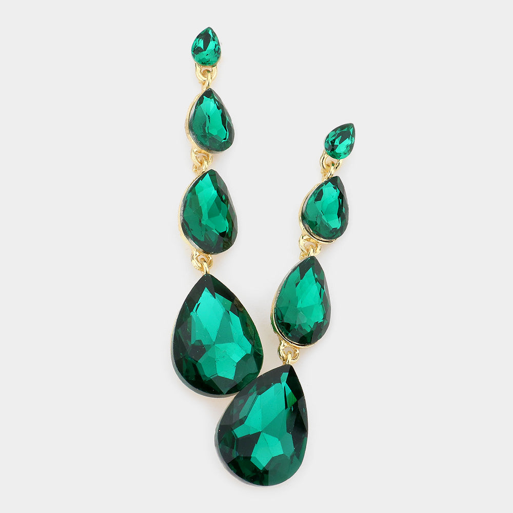 Teardrop Stone Link Dangle Evening Earring