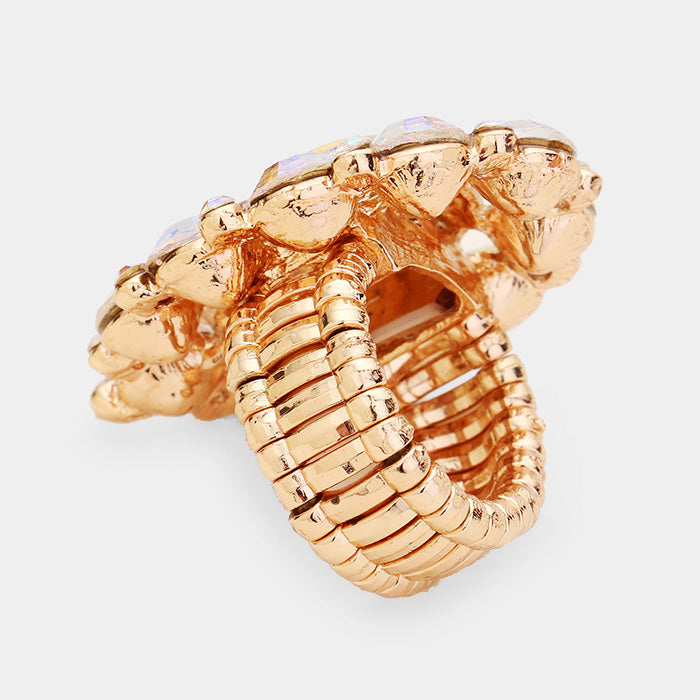 Rhinestone Crystal Cluster Teardrop Stretch Ring