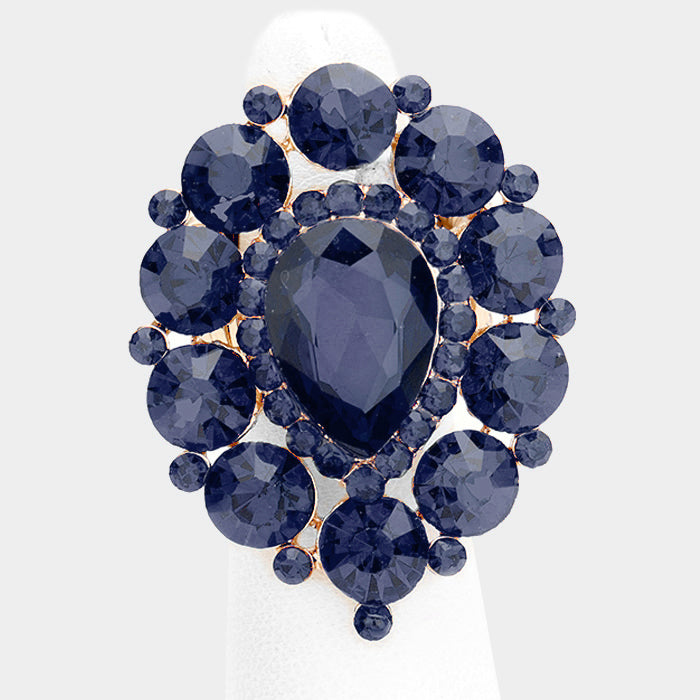 Rhinestone Crystal Cluster Teardrop Stretch Ring
