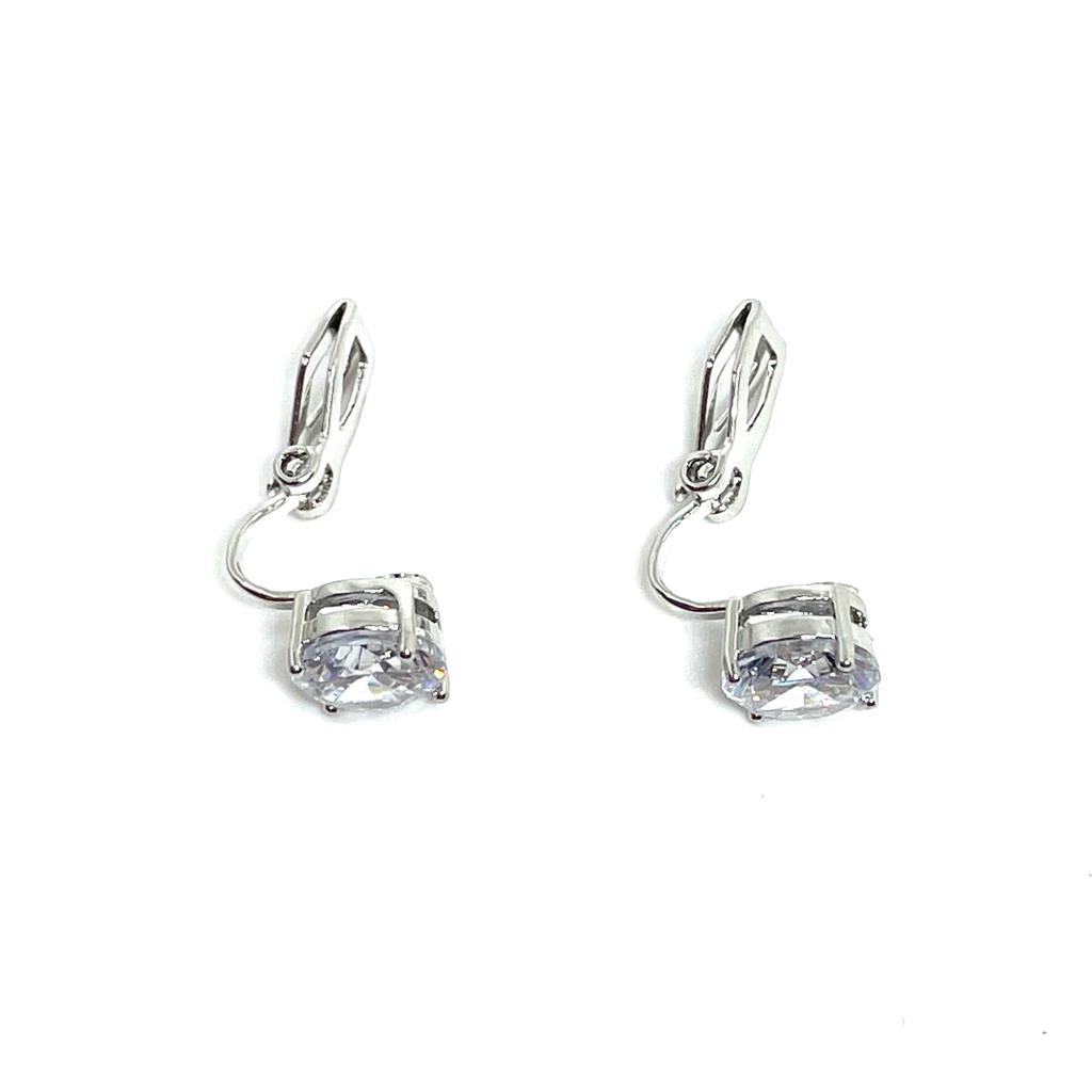 Silver solitaire zircone Clip on earrings
