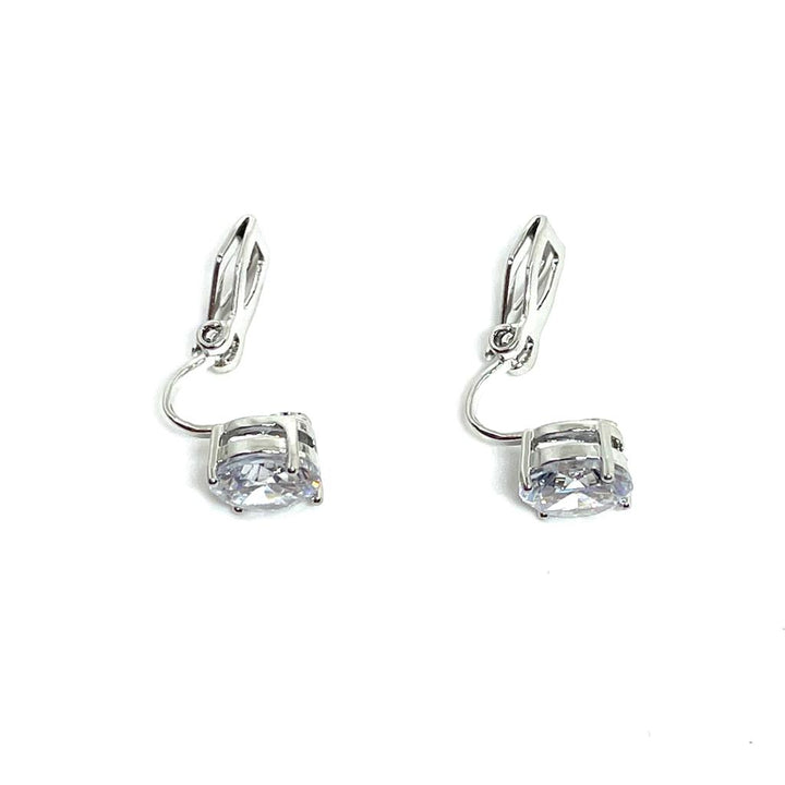 Silver solitaire zircone Clip on earrings