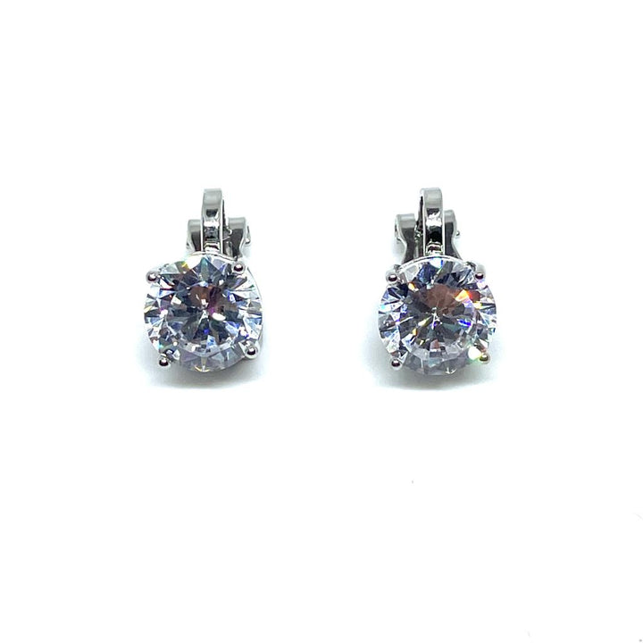 Silver solitaire zircone Clip on earrings