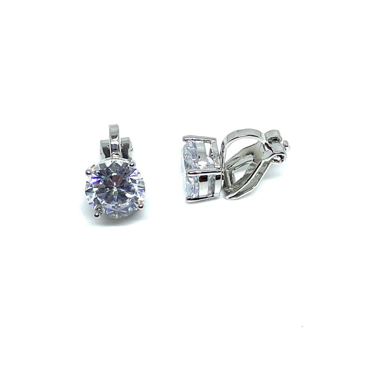 Silver solitaire zircone Clip on earrings