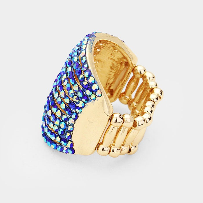 Wide rhinestone stretch ring