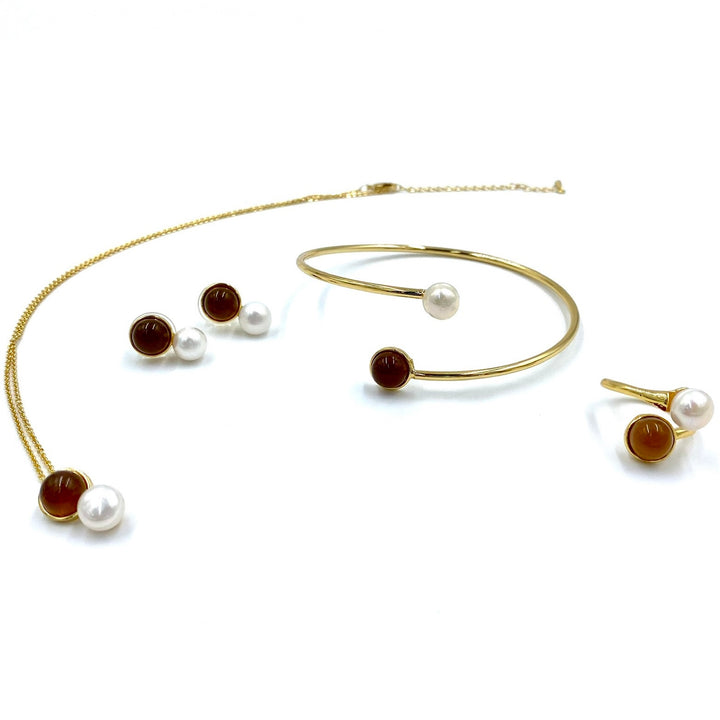 ELEGANT brown and PEARL SET