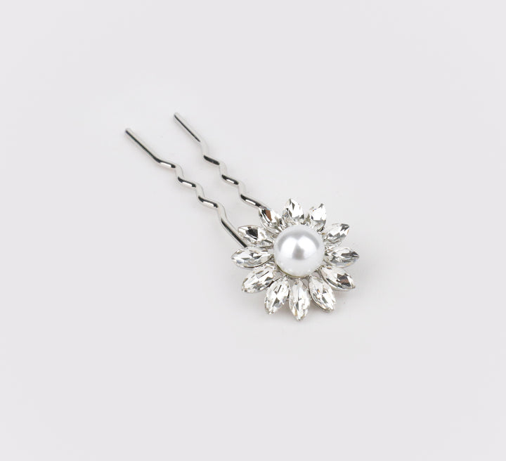Daisy Silver Swarovski crystals and pearl Hair pin